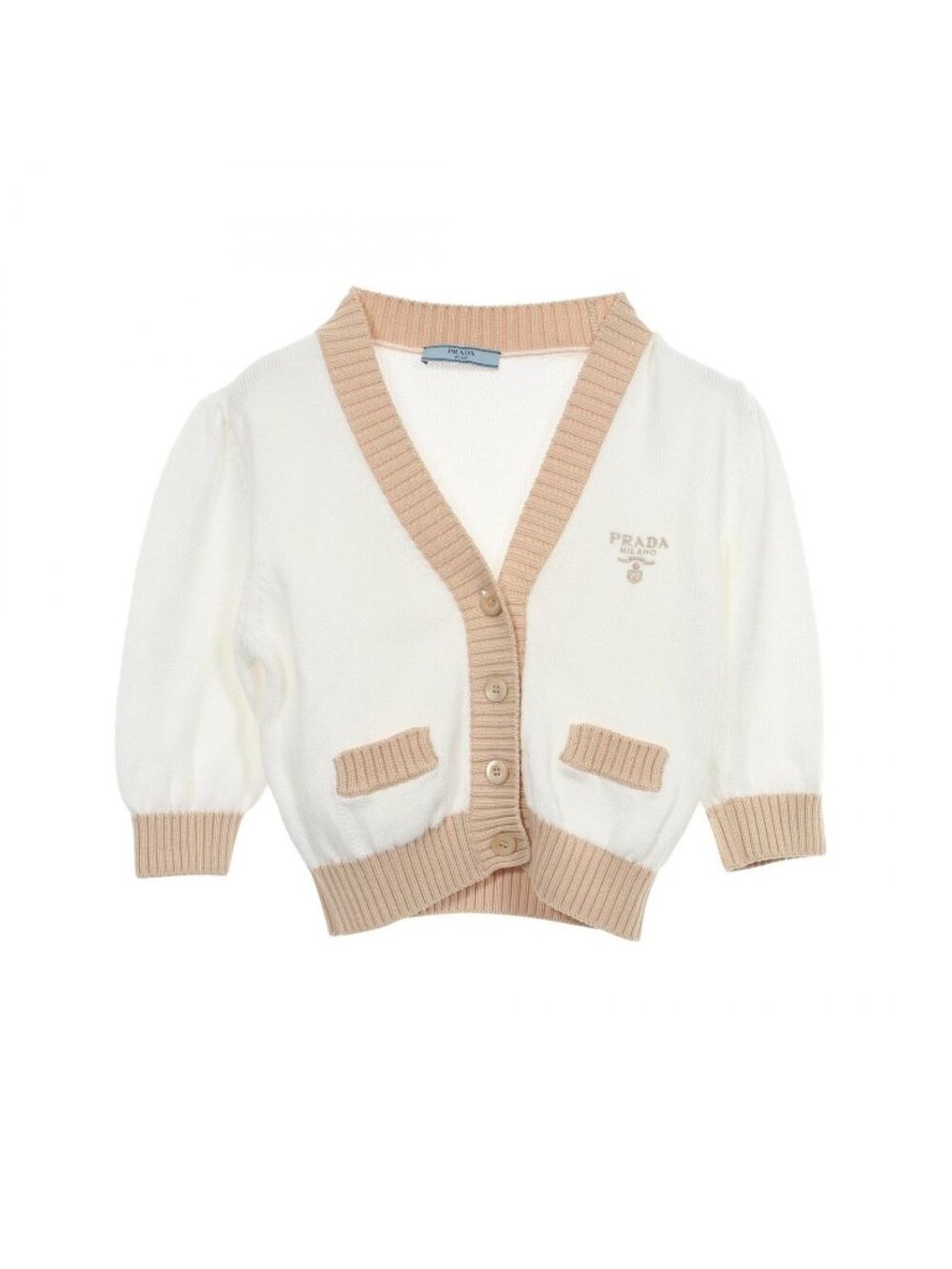 Prada Cardigan Logo Embroidery Cropped Cotton Ensemble